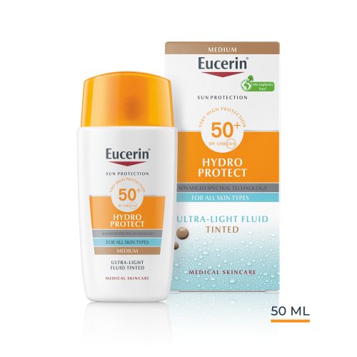 EUCERIN Sun Hydro-Protect ultra könnyű színezett napozó fluid arcra SPF50+ medium (50ml)