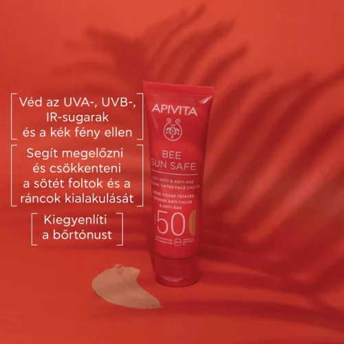 APIVITA BEE SUN SAFE Színezett arckrém ráncok és pigmentfolt ellen SPF50 (50ml)