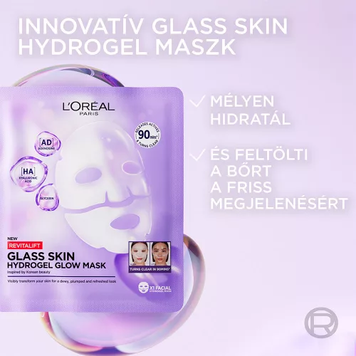 L'ORÉAL PARIS Revitalift Filler Glass Skin hidrogél ragyogást adó arcmaszk (25g)