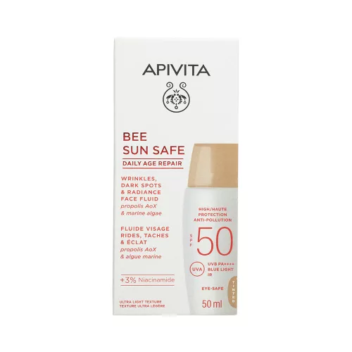 APIVITA BEE SUN SAFE Daily Age Repair színezett fluid ráncok és pigmentfoltok ellen SPF50 (50ml)