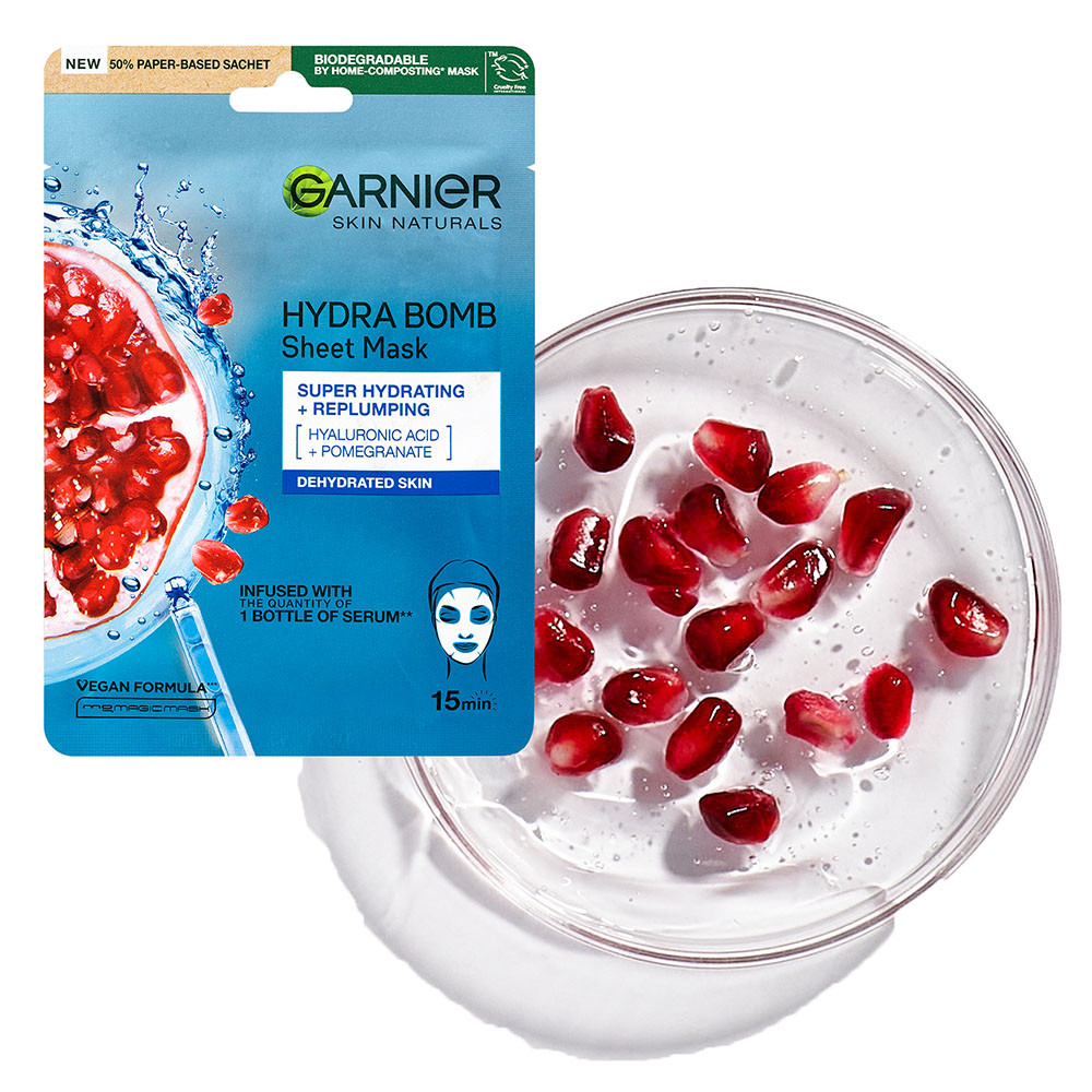 GARNIER SKIN NATURALS Hydra Bomb Gránátalma szem körüli textilmaszk (28g) termék 2. képe
